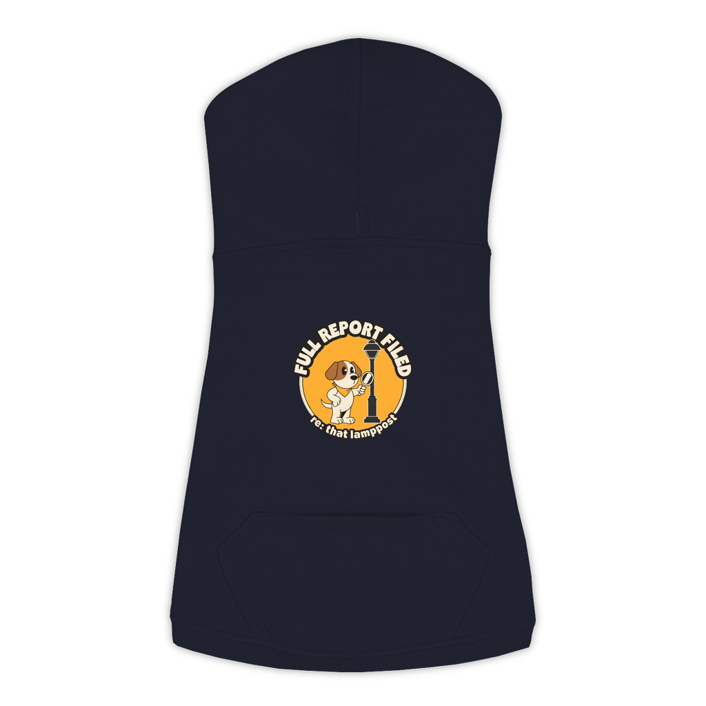 Full Report Filed Dog Hoodie in Navy, sizes L to 3XL