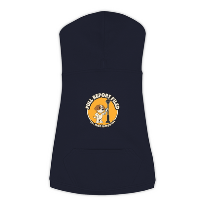Full Report Filed Dog Hoodie in Navy, sizes L to 3XL