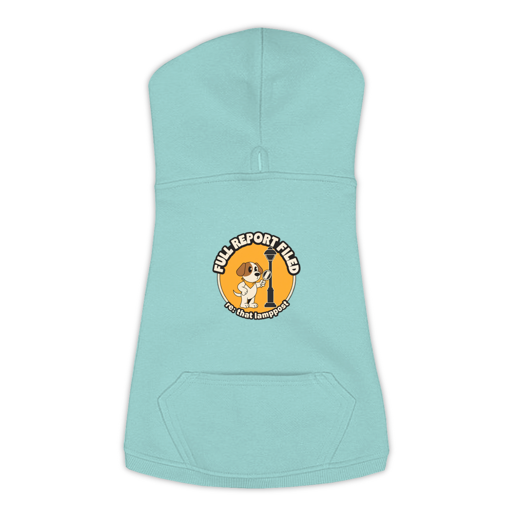Full Report Filed Dog Hoodie in Saltwater, sizes L to 3XL