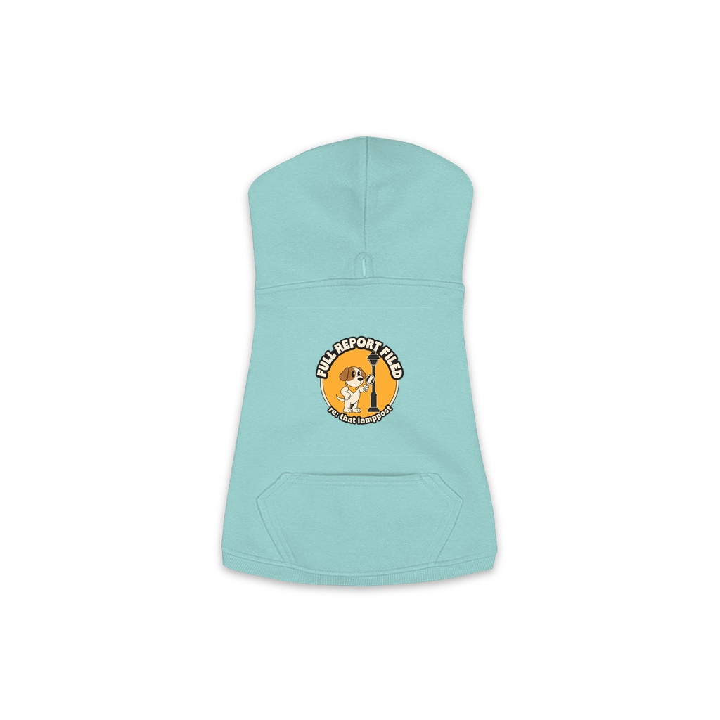 Full Report Filed Dog Hoodie in Saltwater, sizes XS to M