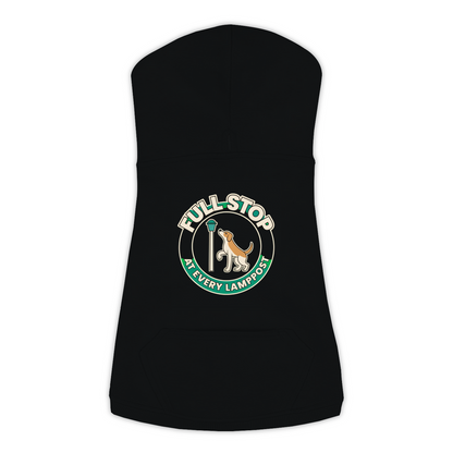 Full Stop At Every Lamppost Dog Hoodie in Black, sizes L-3XL — funny dog walk print
