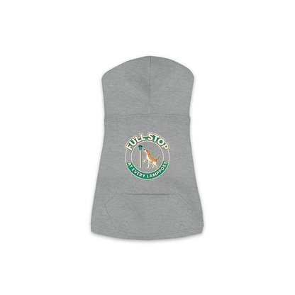 Full Stop At Every Lamppost Dog Hoodie in Granite Heather, sizes XS-M — funny dog walk print