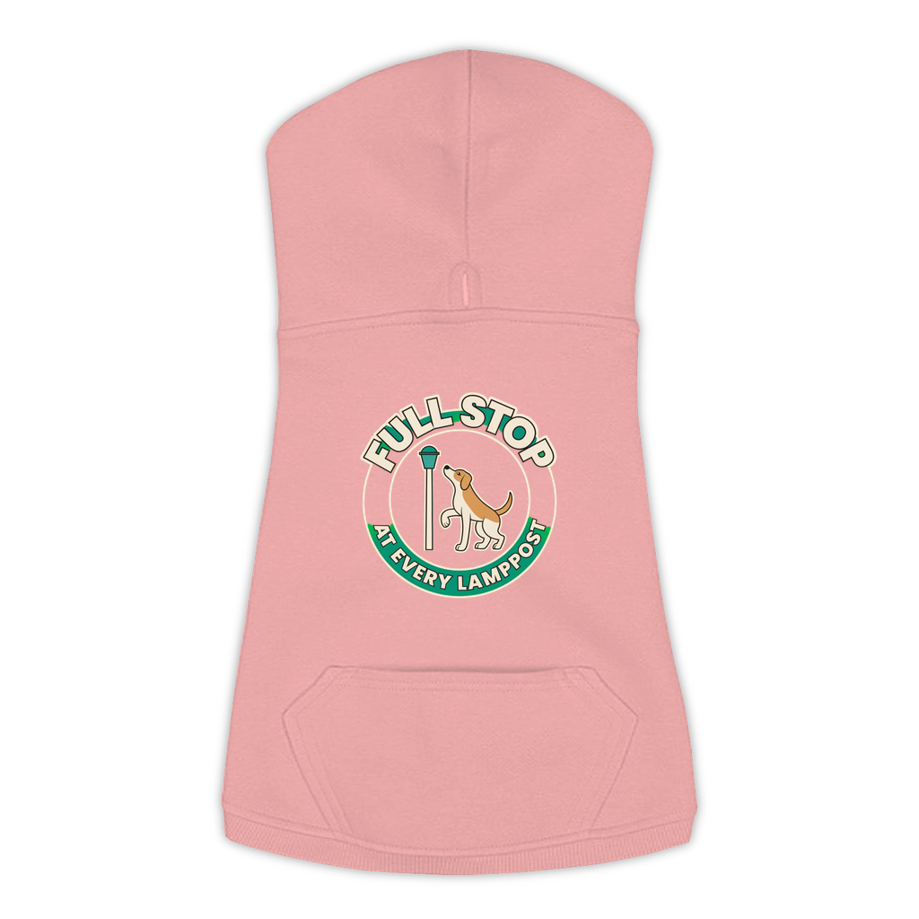 Full Stop At Every Lamppost Dog Hoodie in Mauvelous, sizes L-3XL — funny dog walk print