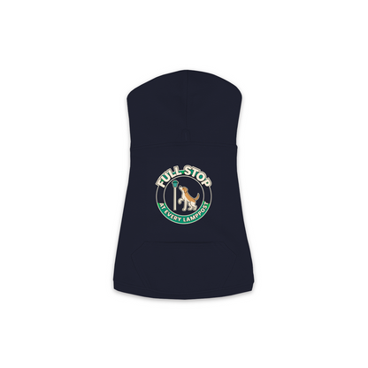 Full Stop At Every Lamppost Dog Hoodie in Navy, sizes XS-M — funny dog walk print