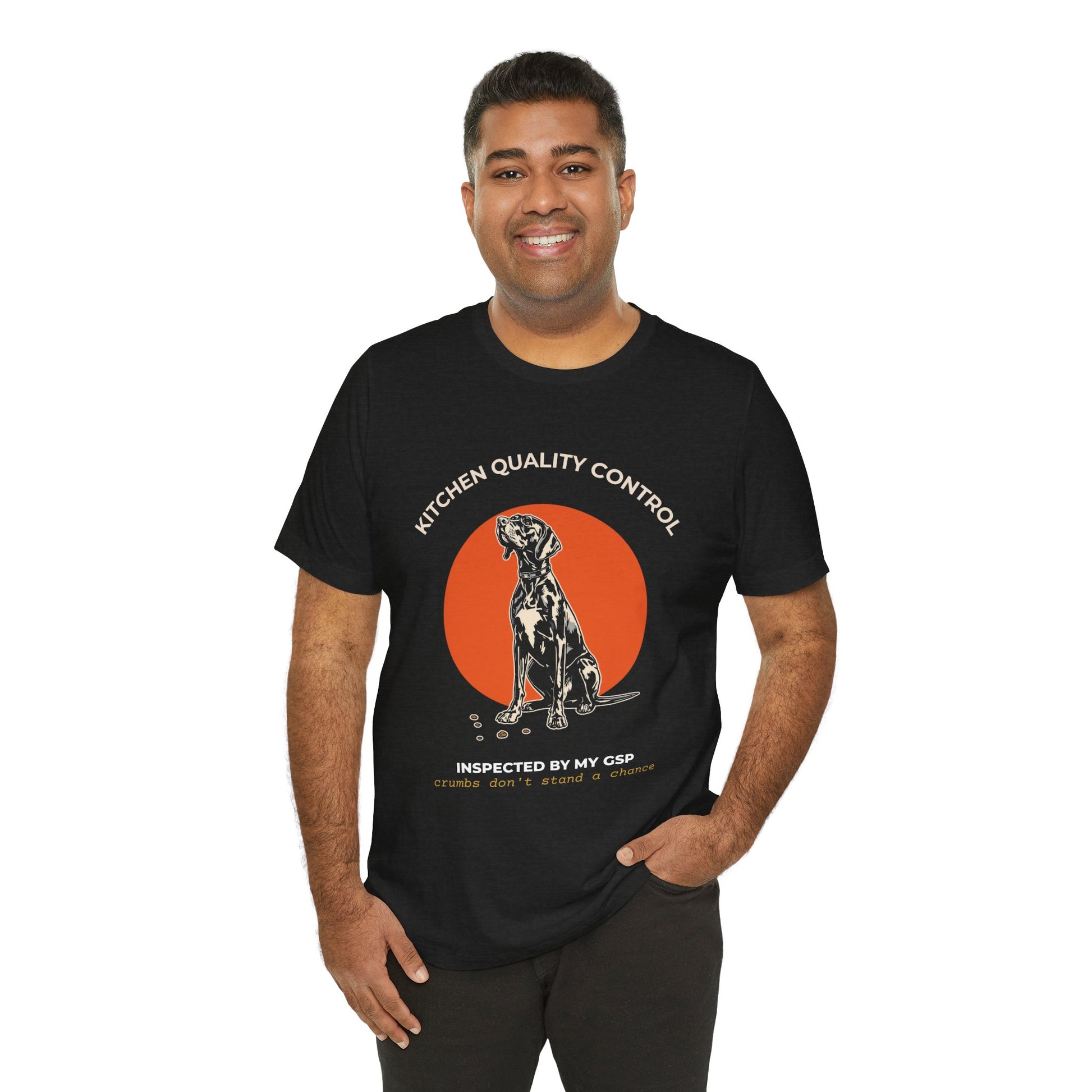 Kitchen Quality Control German Pointer t-shirt — funny GSP kitchen tee on Bella+Canvas 3001, view 11