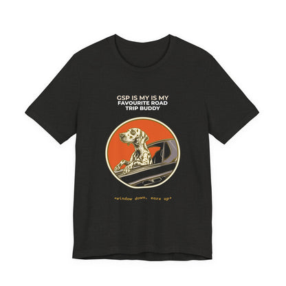 German Pointer Road Trip Buddy t-shirt — funny GSP travel tee on Bella+Canvas 3001, view 12