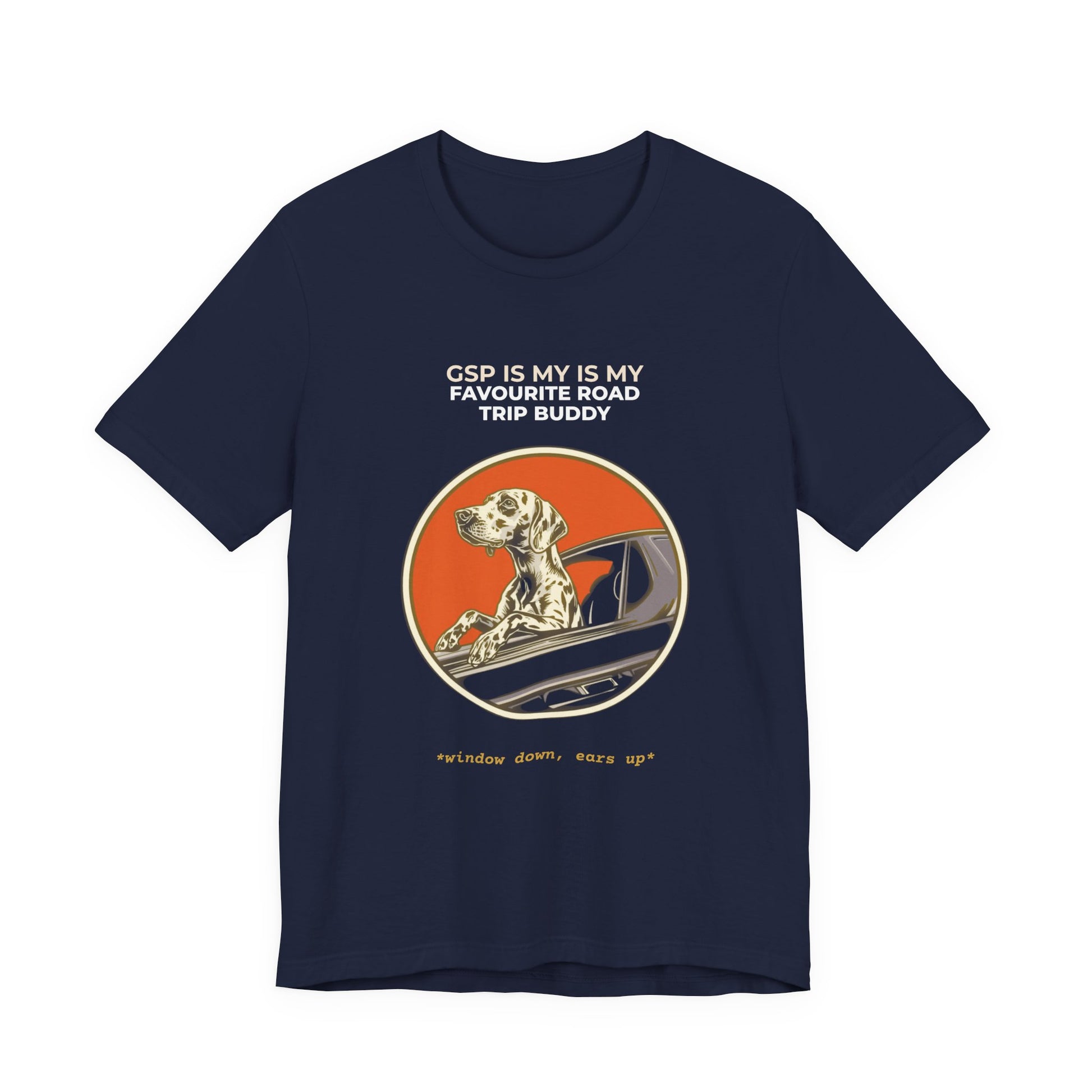 German Pointer Road Trip Buddy t-shirt — funny GSP travel tee on Bella+Canvas 3001, view 24