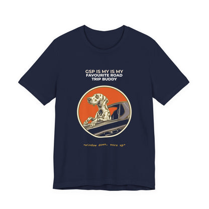 German Pointer Road Trip Buddy t-shirt — funny GSP travel tee on Bella+Canvas 3001, view 24