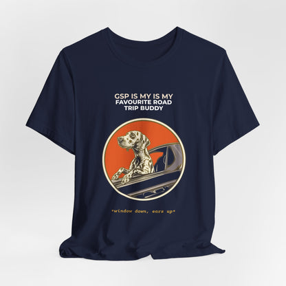 German Pointer Road Trip Buddy t-shirt — funny GSP travel tee on Bella+Canvas 3001, view 27