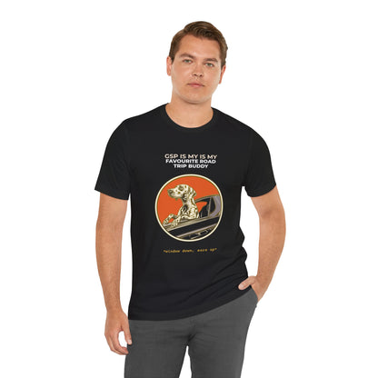 German Pointer Road Trip Buddy t-shirt — funny GSP travel tee on Bella+Canvas 3001, view 5