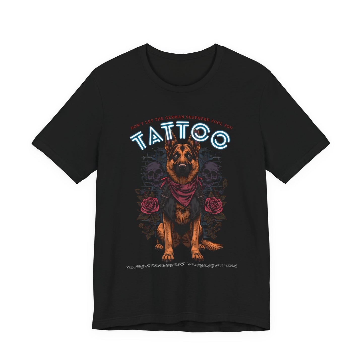 German Shepherd Biker Ink Shop t-shirt - black - flat lay
