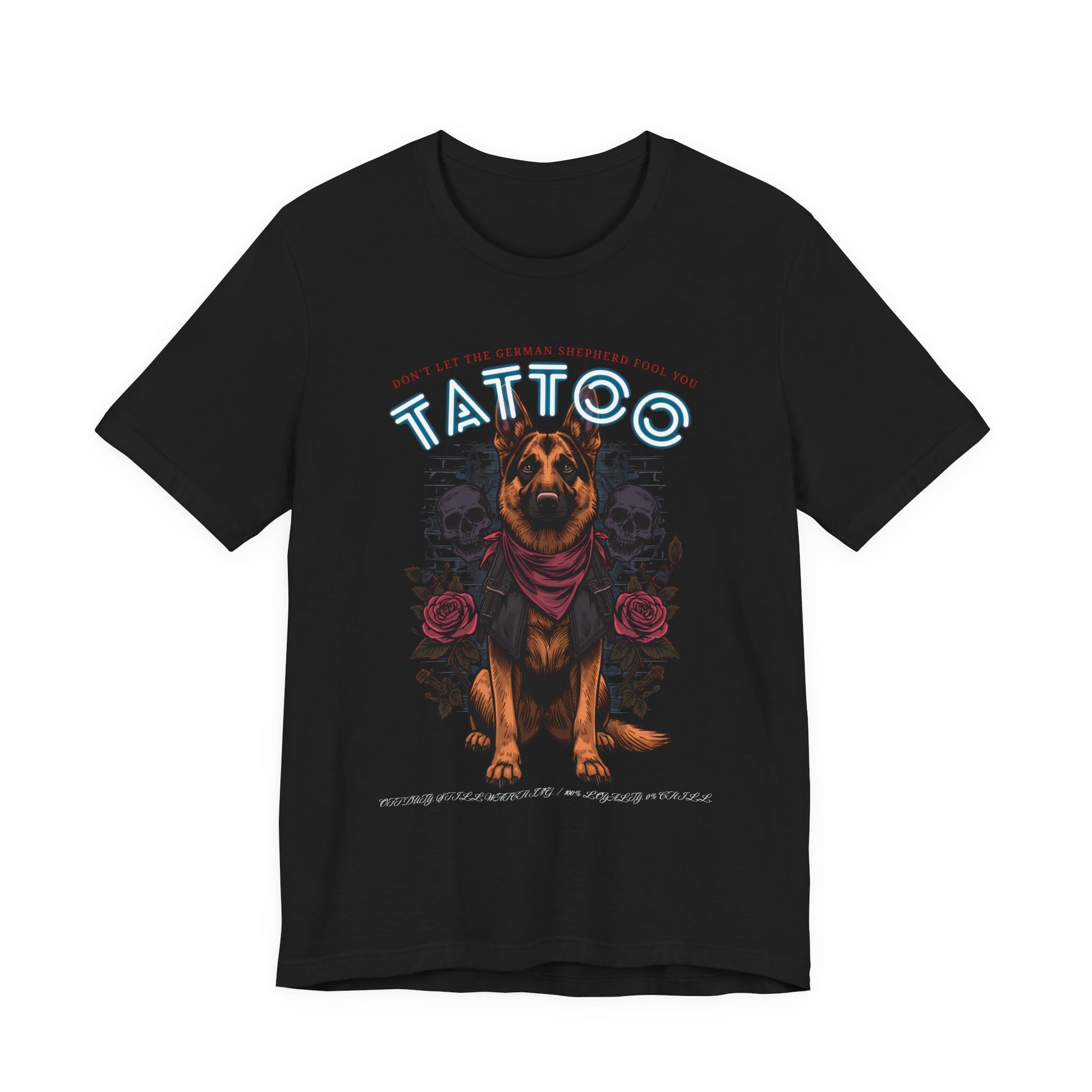 German Shepherd Biker Ink Shop t-shirt - black - flat lay
