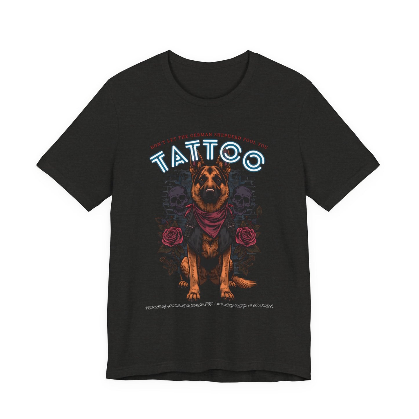 German Shepherd Biker Ink Shop t-shirt - black heather - front view