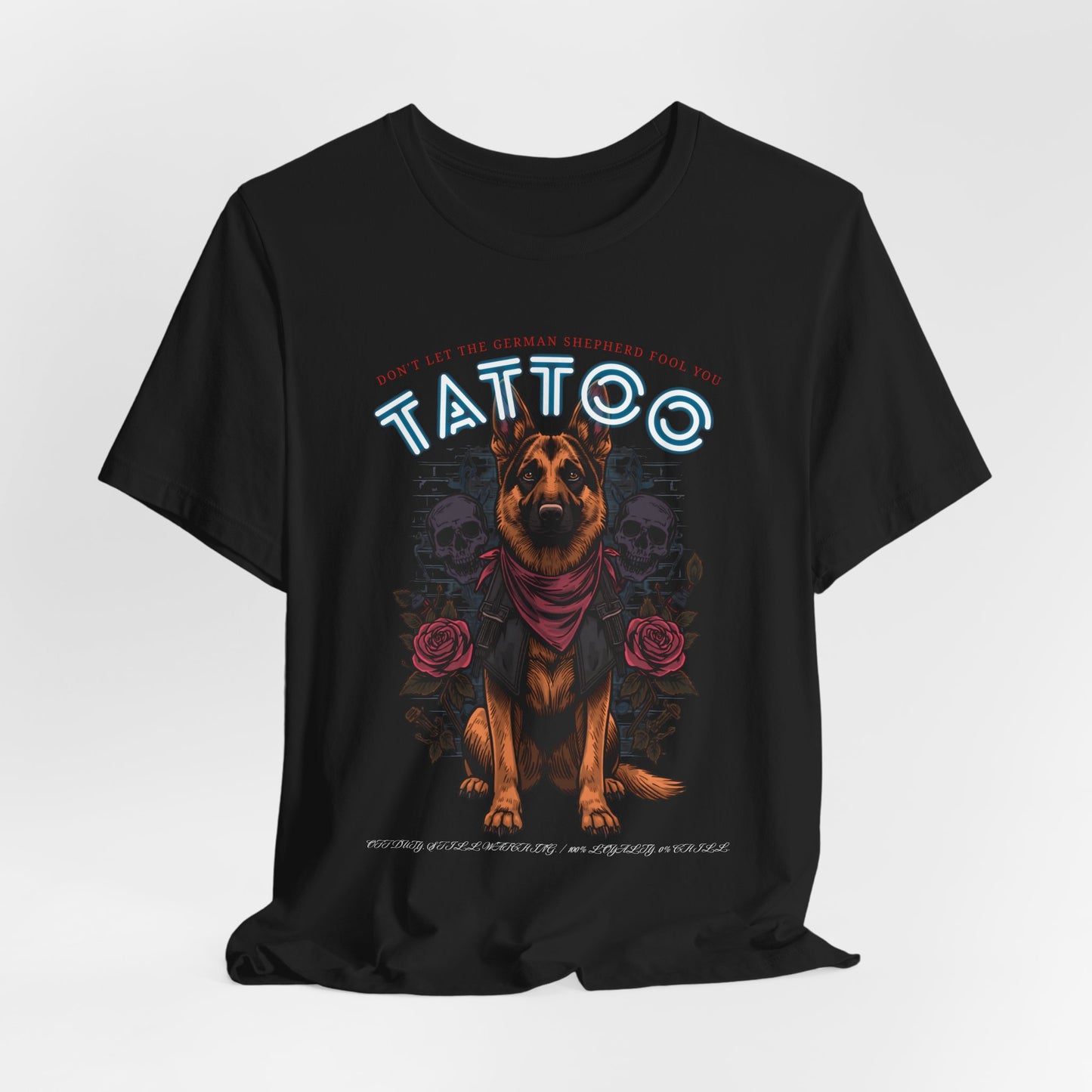 German Shepherd Biker Ink Shop t-shirt - dark grey heather - model wearing tee