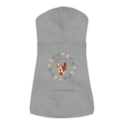 German Shepherd dog hoodie in Granite Heather — boho-inspired print on cosy fleece pullover, size XL