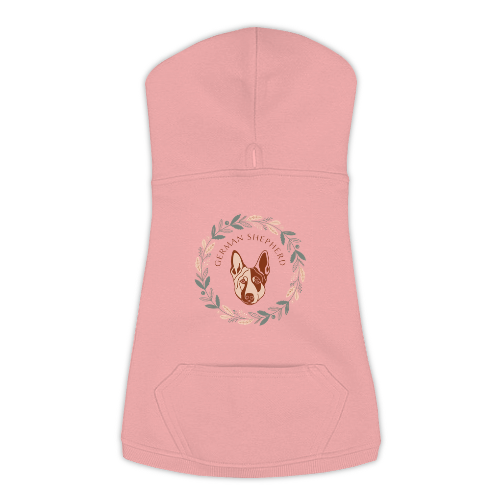 German Shepherd dog hoodie in Mauvelous — boho-inspired print on cosy fleece pullover, size XL