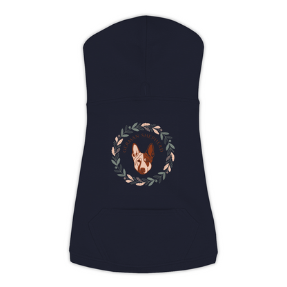 German Shepherd dog hoodie in Navy — boho-inspired print on cosy fleece pullover, size 3XL