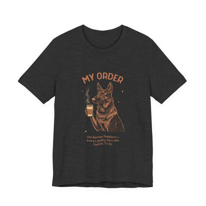 German Shepherd Café Order T-Shirt – Close-up Detail 2