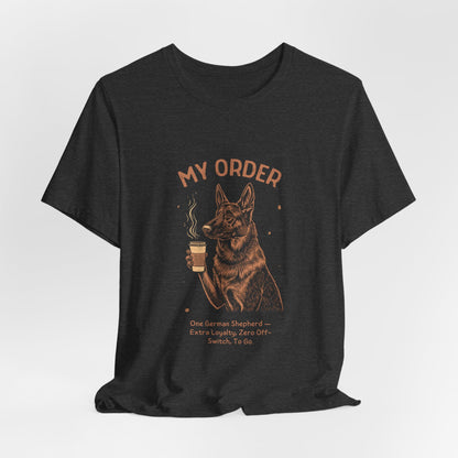 German Shepherd Café Order T-Shirt – Close-up Detail 5