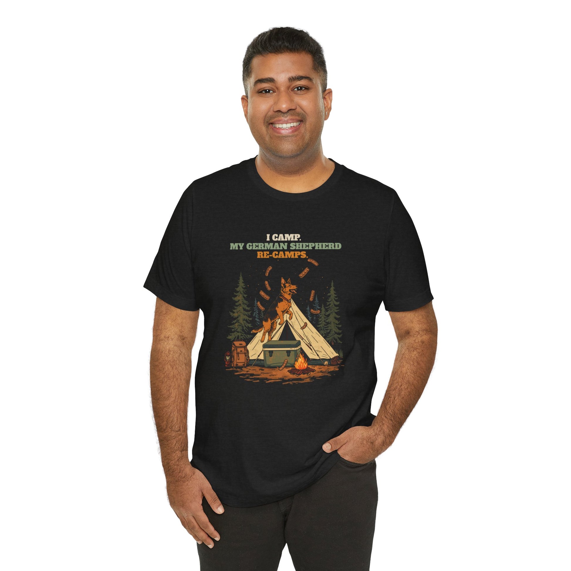 German Shepherd camping tee back view