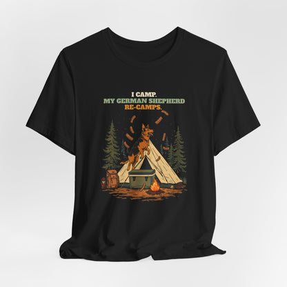 German Shepherd camping tee folded flat lay