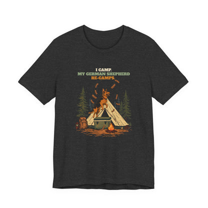 German Shepherd camping tee model side pose