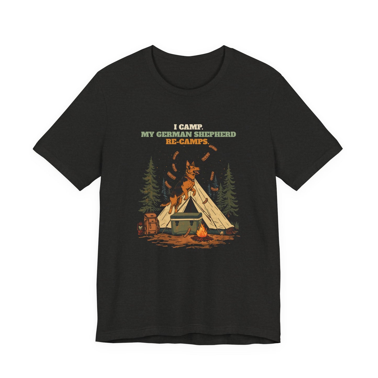 German Shepherd camping t-shirt Black colourway