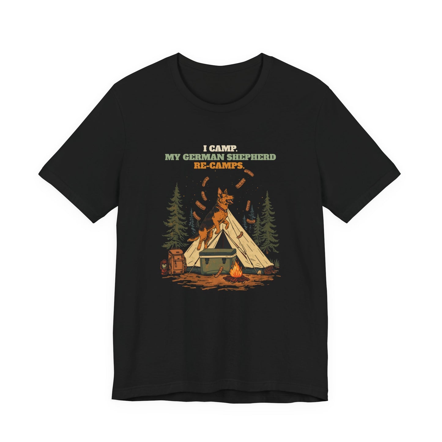 German Shepherd camping t-shirt colour option
