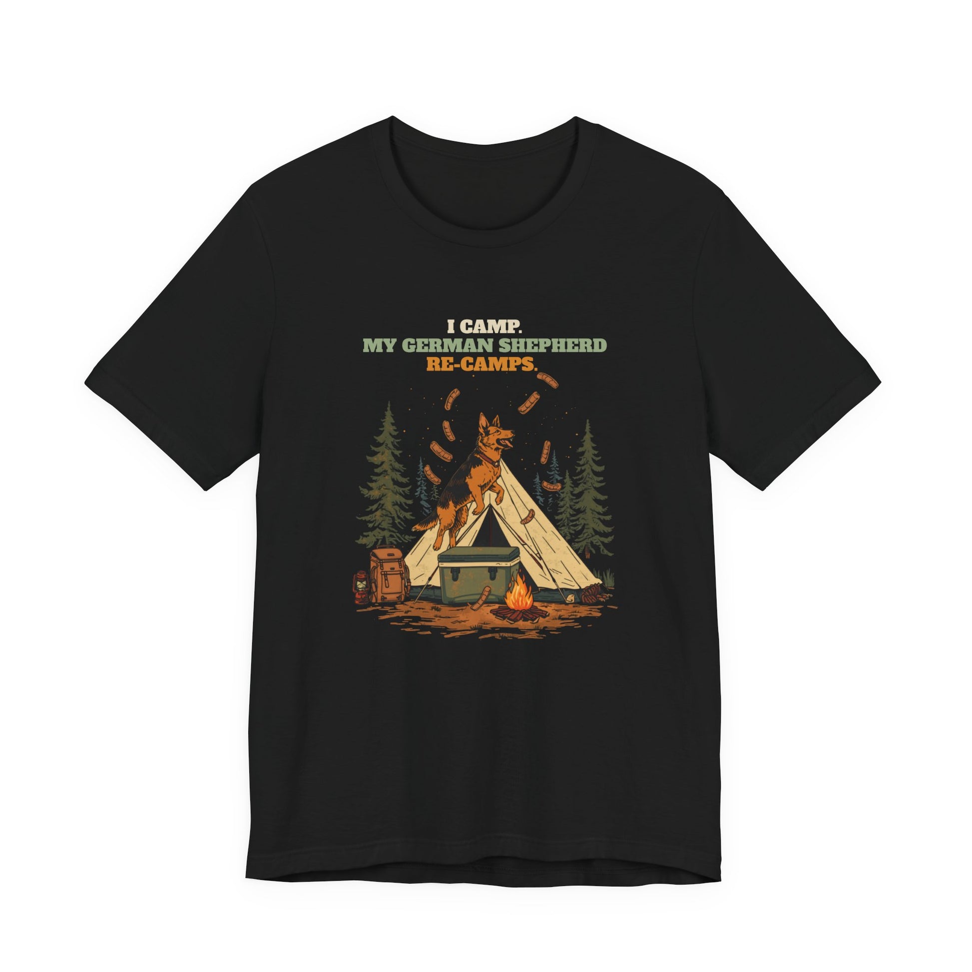 German Shepherd camping t-shirt colour option