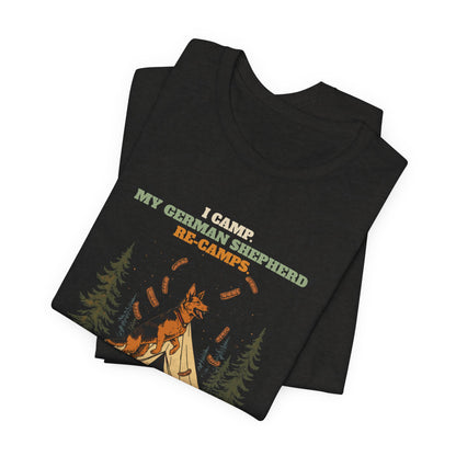 German Shepherd camping t-shirt Dark Grey Heather colourway