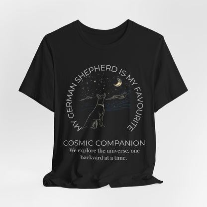German Shepherd Cosmic Companion T-Shirt flat lay