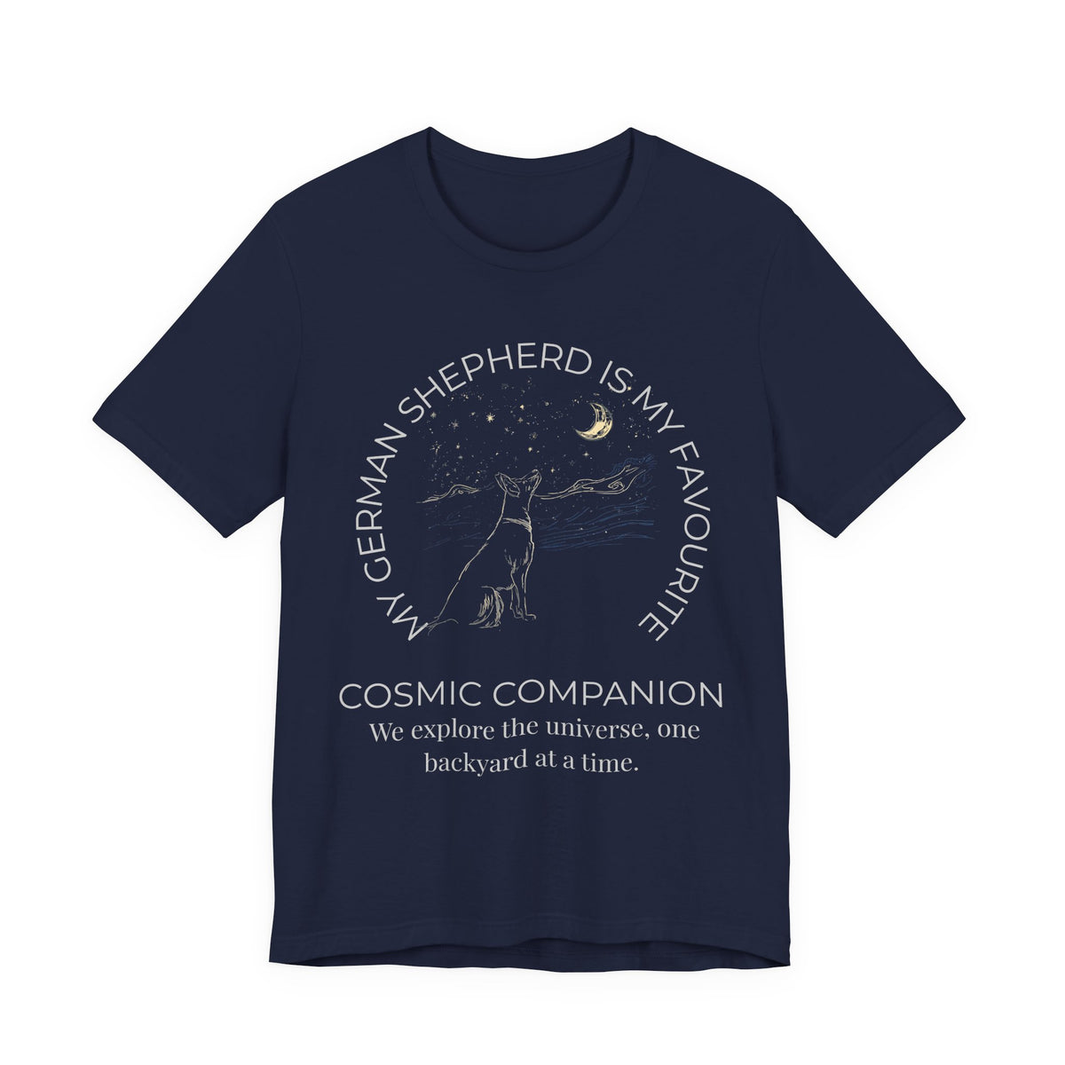 German Shepherd Cosmic Companion T-Shirt lifestyle photo