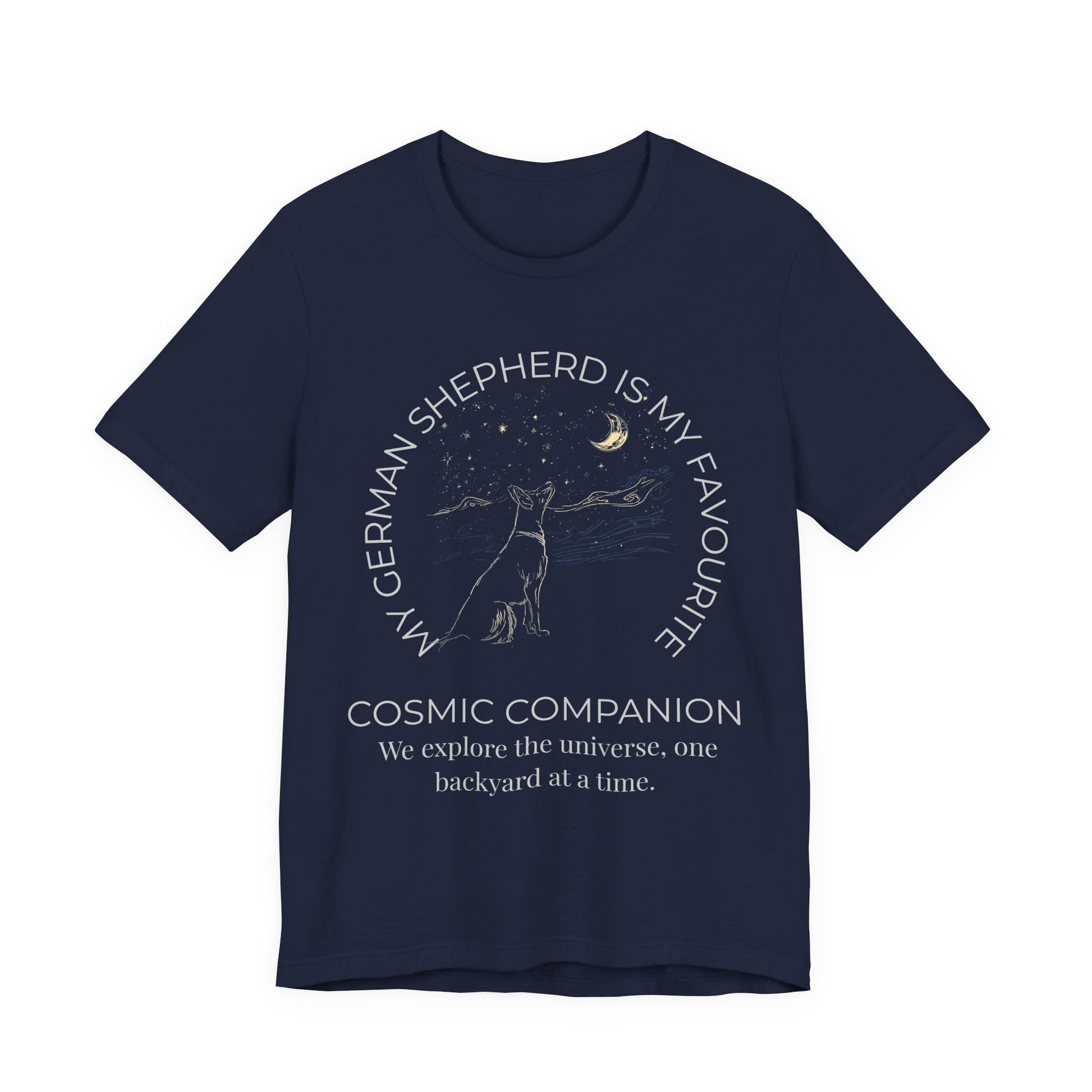 German Shepherd Cosmic Companion T-Shirt lifestyle photo