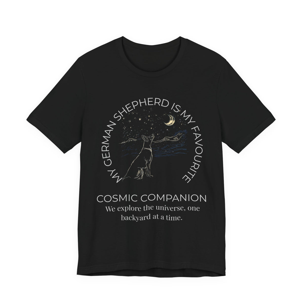 German Shepherd Cosmic Companion T-Shirt navy colourway