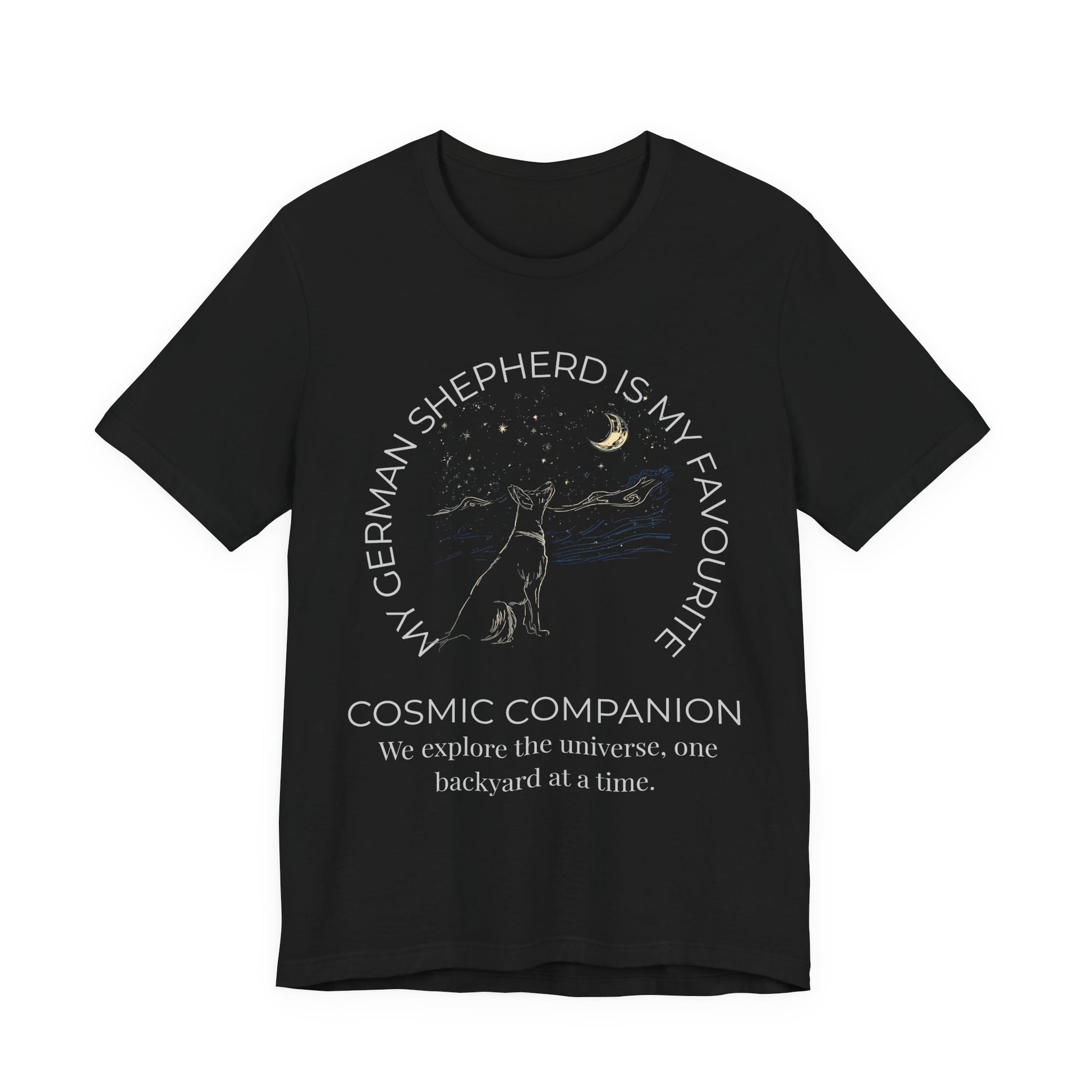 German Shepherd Cosmic Companion T-Shirt navy colourway