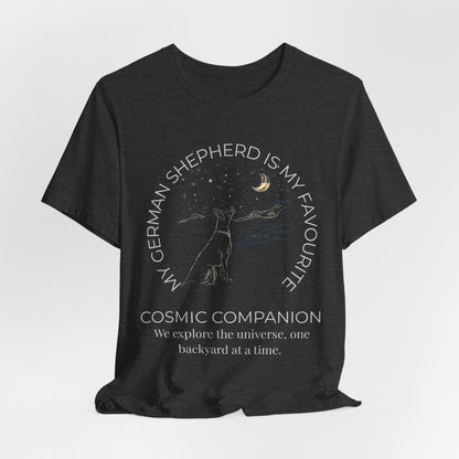 German Shepherd Cosmic Companion T-Shirt stargazing dog tee