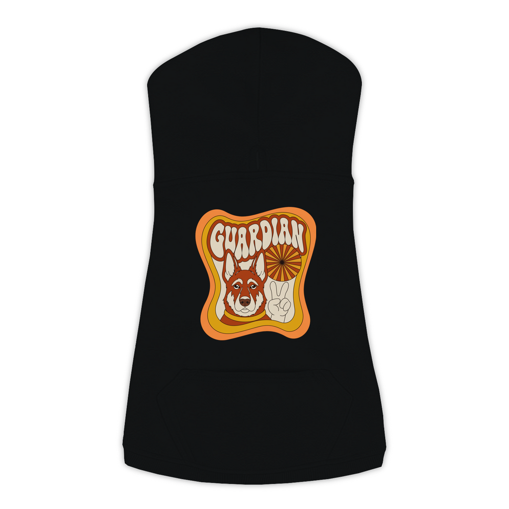 German Shepherd dog hoodie in Black — groovy retro print on cosy fleece pullover, size 2XL