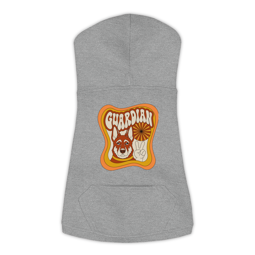 German Shepherd dog hoodie in Granite Heather — groovy retro print on cosy fleece pullover, size 2XL