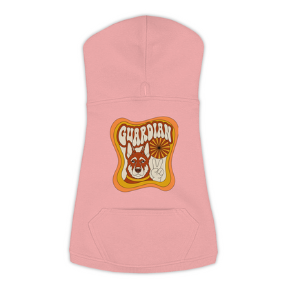 German Shepherd dog hoodie in Mauvelous — groovy retro print on cosy fleece pullover, size 3XL