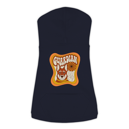German Shepherd dog hoodie in Navy — groovy retro print on cosy fleece pullover, size 3XL