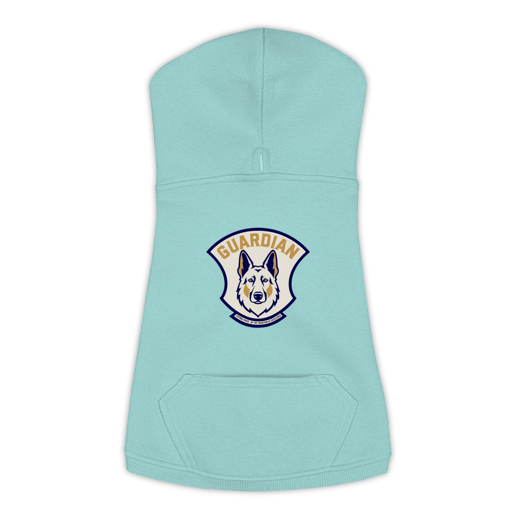 German Shepherd guardian patch hoodie in saltwater blue, side view