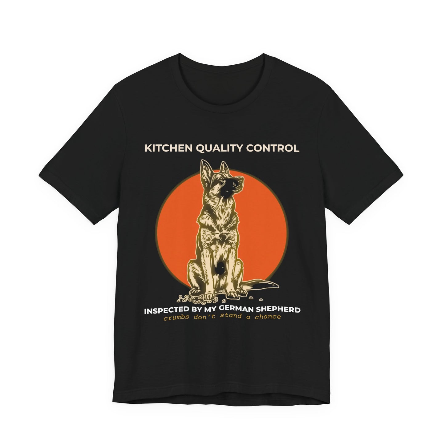 Kitchen Quality Control German Shepherd t-shirt — funny GSD kitchen tee on Bella+Canvas 3001, view 1