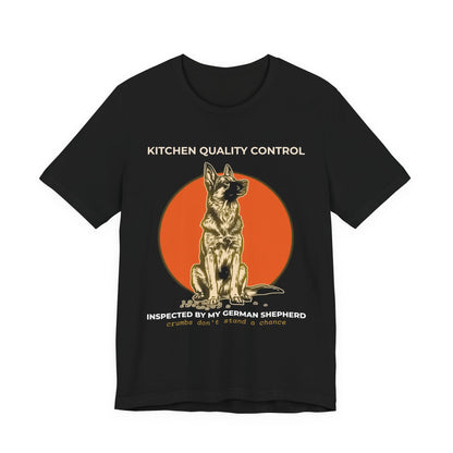 Kitchen Quality Control German Shepherd t-shirt — funny GSD kitchen tee on Bella+Canvas 3001, view 1