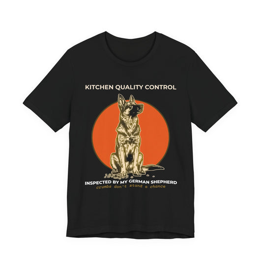 Kitchen Quality Control German Shepherd t-shirt — funny GSD kitchen tee on Bella+Canvas 3001, view 1