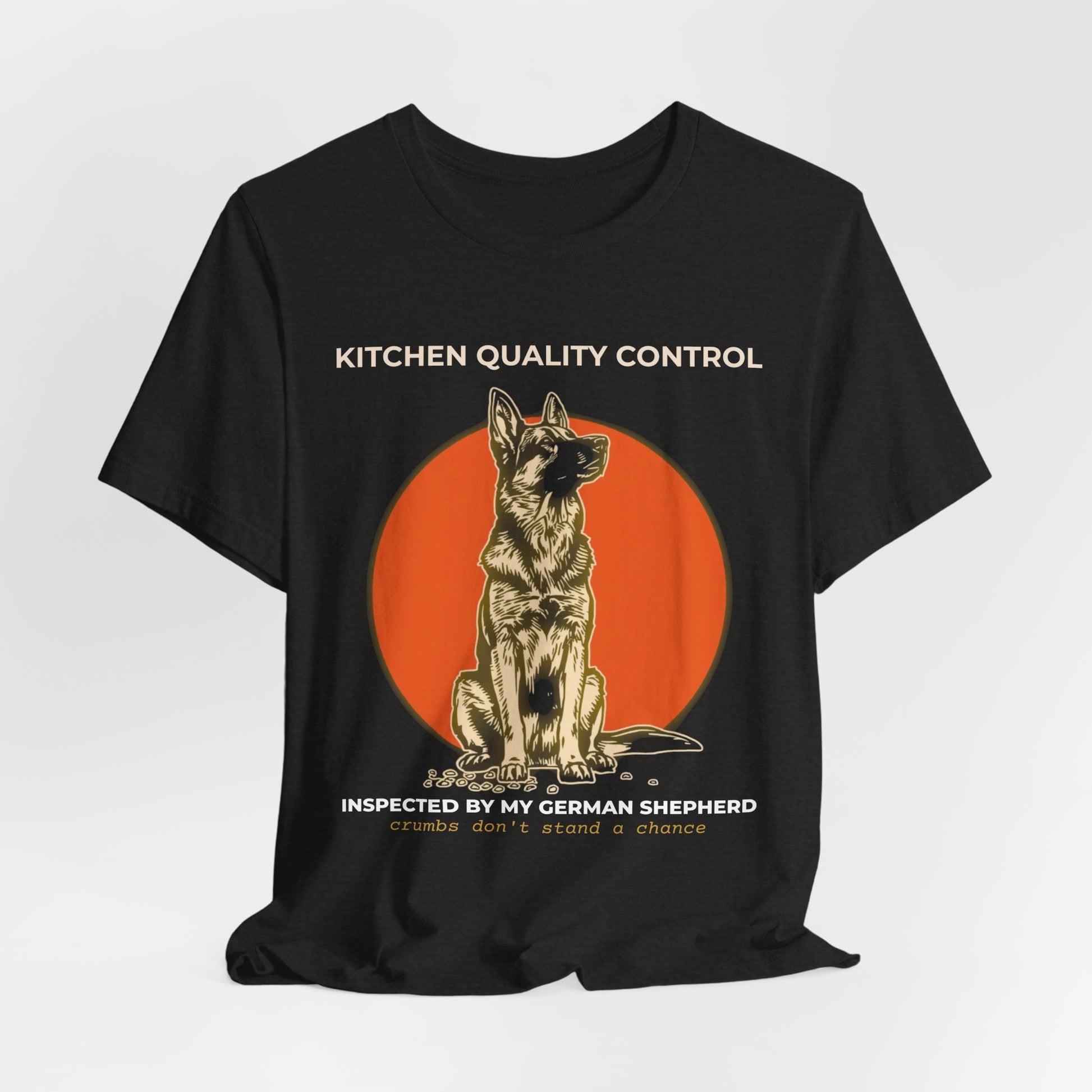 Kitchen Quality Control German Shepherd t-shirt — funny GSD kitchen tee on Bella+Canvas 3001, view 10