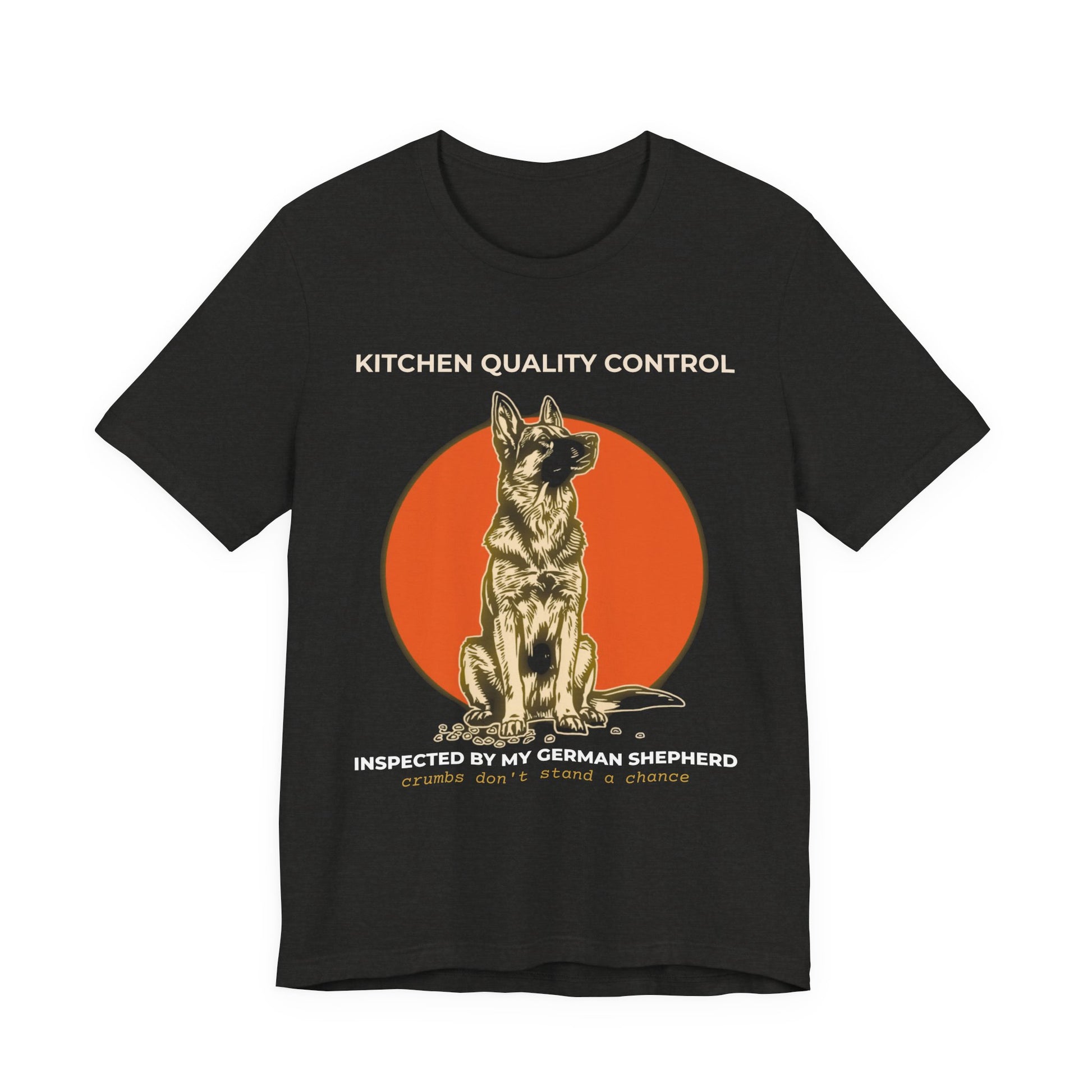 Kitchen Quality Control German Shepherd t-shirt — funny GSD kitchen tee on Bella+Canvas 3001, view 2