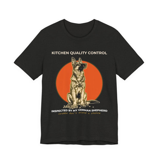 Kitchen Quality Control German Shepherd t-shirt — funny GSD kitchen tee on Bella+Canvas 3001, view 2
