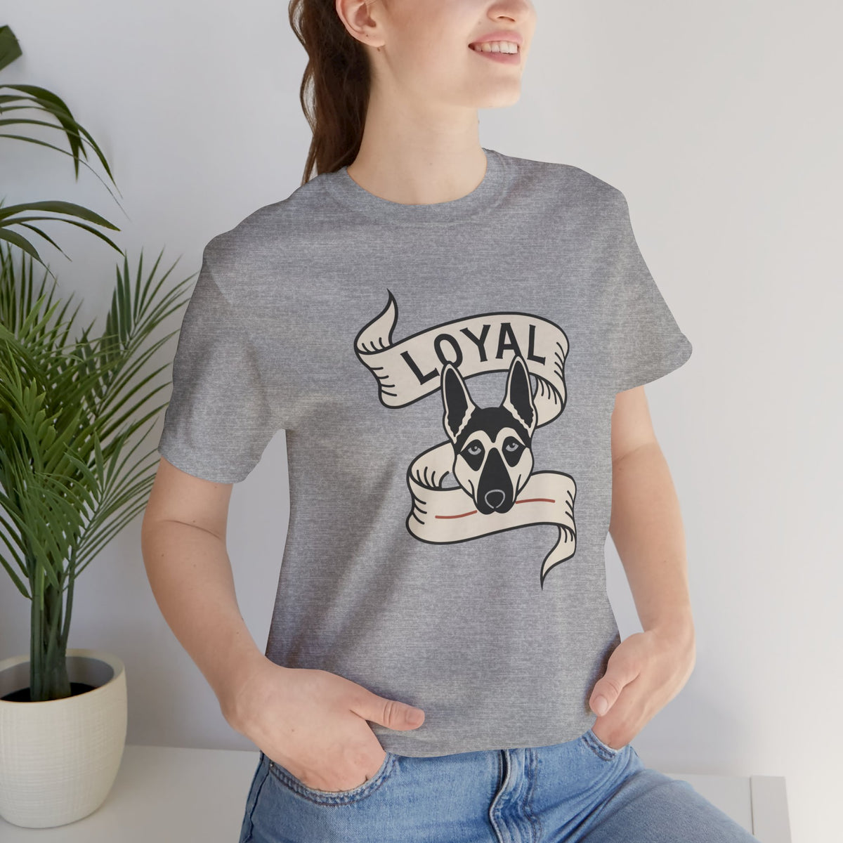 German Shepherd Loyal Ribbon t-shirt in athletic heather, front view