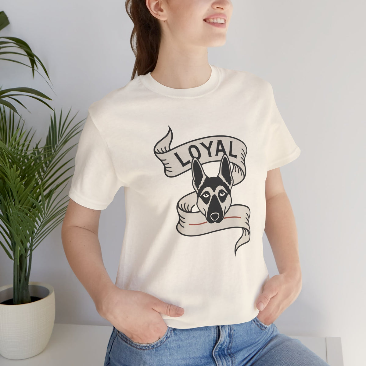 German Shepherd Loyal Ribbon t-shirt in natural, front view
