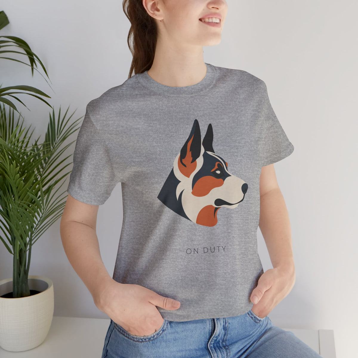 German Shepherd On Duty t-shirt in athletic heather, front view